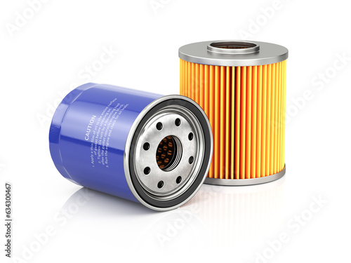 Car Oil filters isolated on white. Automobile spare part