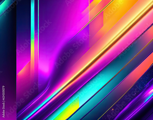 Futuristic abstract background with a blend of metallic and neon colors. AI generated 