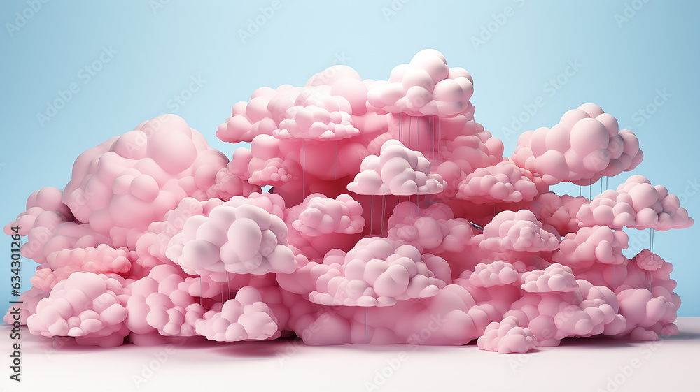 pink delicate 3d clouds on a white background graphics idea message poster copy space.