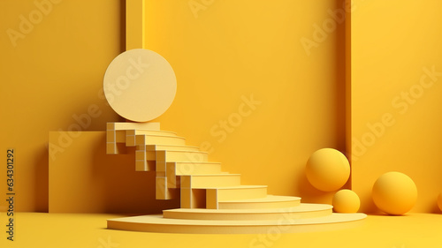 yellow 3d podium abstract background presentation.