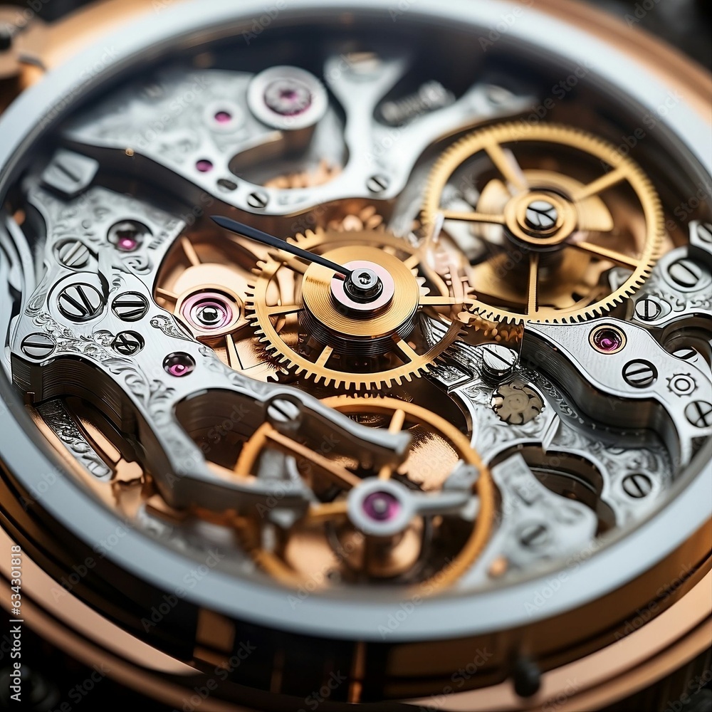 Realistic macro close-up of watch mechanism. Generative AI. Realistic macro close-up of watch mechanism. Generative AI.