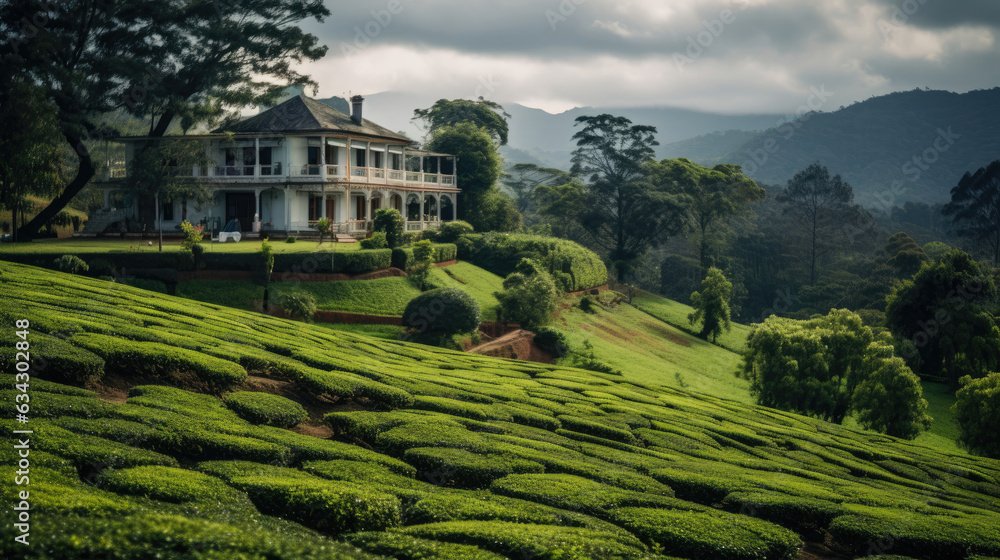 A colonial-era mansion surrounded by tea plantations in Sri Lanka
