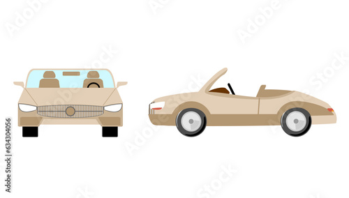 Cabriolet side view and front view. Isolated template of cabriolet car on white. Retro automobile in flat style.