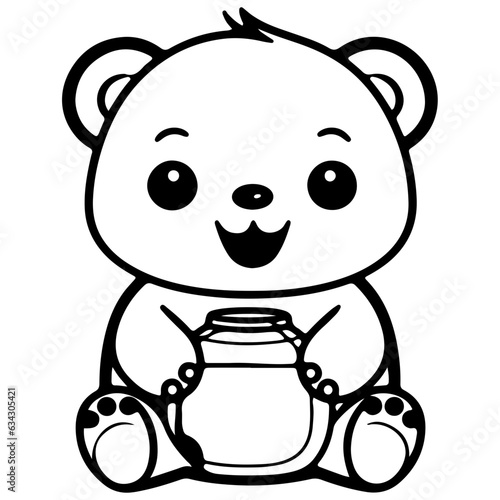 Fototapeta Naklejka Na Ścianę i Meble -  Cute bear outline vector illustration, drinking character 
