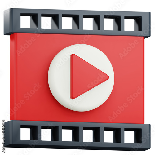 3d video player icon illustration with transparetnt background
