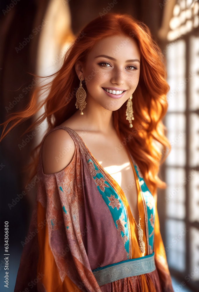 junge rothaarige Frau im Sommerkleid, gen. AI junge rothaarige Frau im Sommerkleid, gen. AI