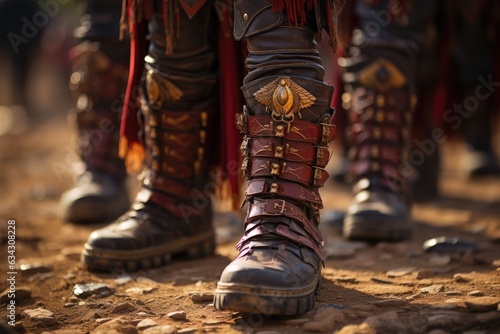 Disciplined Stride of Spartans: Highlighting Feet and Legs in Phalanx March, Conveying the Unbreakable Cohesion of Spartan Warriors
