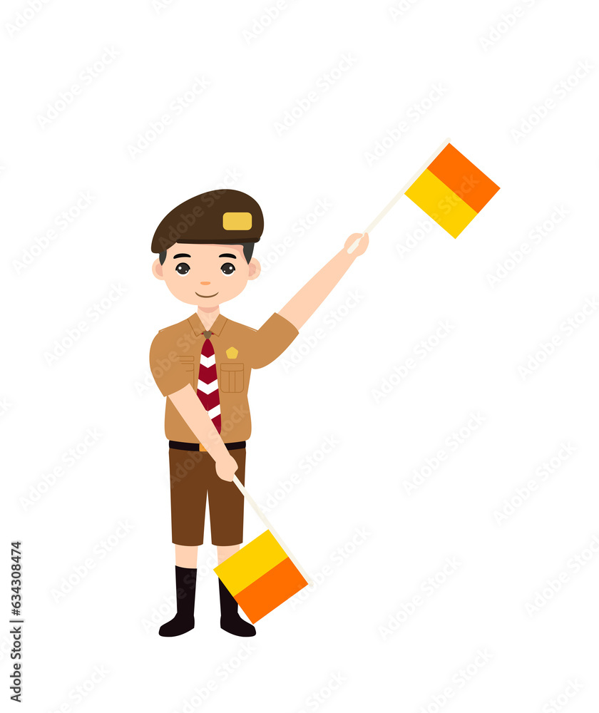 Scout Character and Semaphore code pose with flag