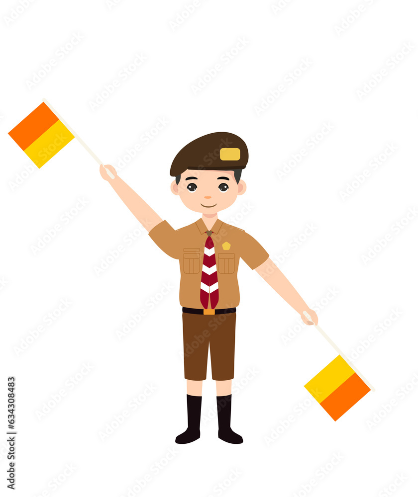 Scout Character and Semaphore code pose with flag Scout Character and Semaphore code pose with flag