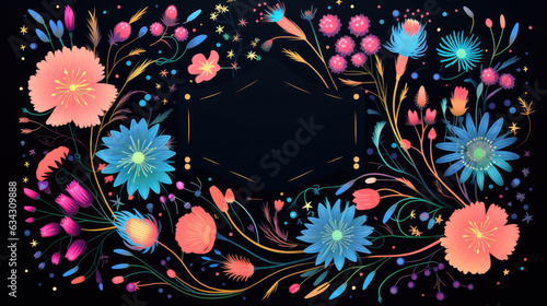 Vibrant cosmic floral background. Magical mysterious beautiful mystical fantasy enchanted fabulous fairytale blooming galaxy flowers in space. AI illustration..