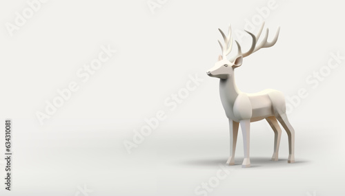 Polygonal 3d render illustration of reindeer or Stag Christmas animal, white realistic stylised festive animal