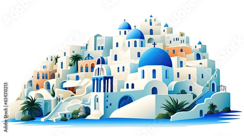  illustration of cartoon Santorini architecture