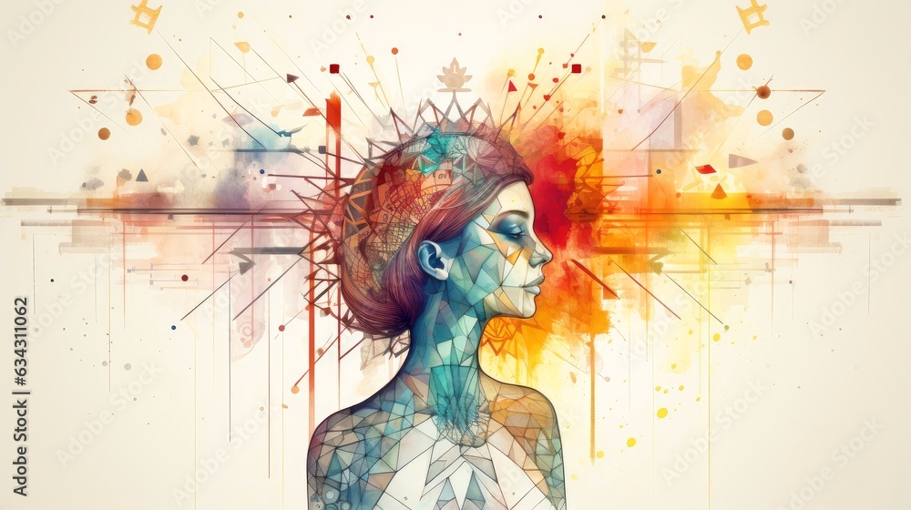 Abstract profile of a human head and consciousness with physical and ...