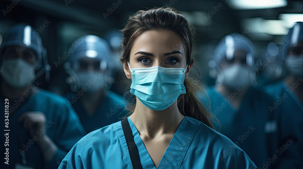 scandinavian nurse in front of her medical team scandinavian nurse in front of her medical team