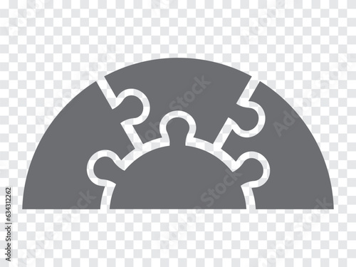 Simple icon puzzles in gray. Simple icon half circle puzzle of the three elements and center on transparent background for your web site design, app, UI. EPS10.