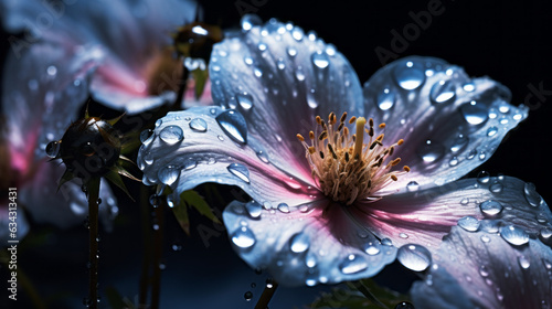 A close-up shot of dewdrops on fresh morning petals