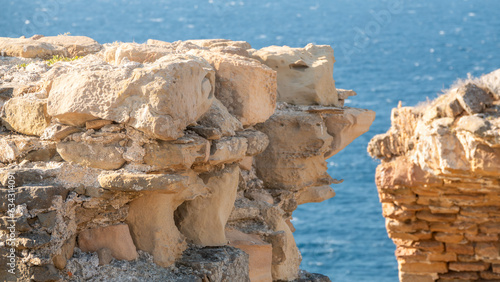 Gokceada (Imbros) sea view with  ruined Kalekoy castle walls. Imbros island. Aegean Turkey. Canakkale photo