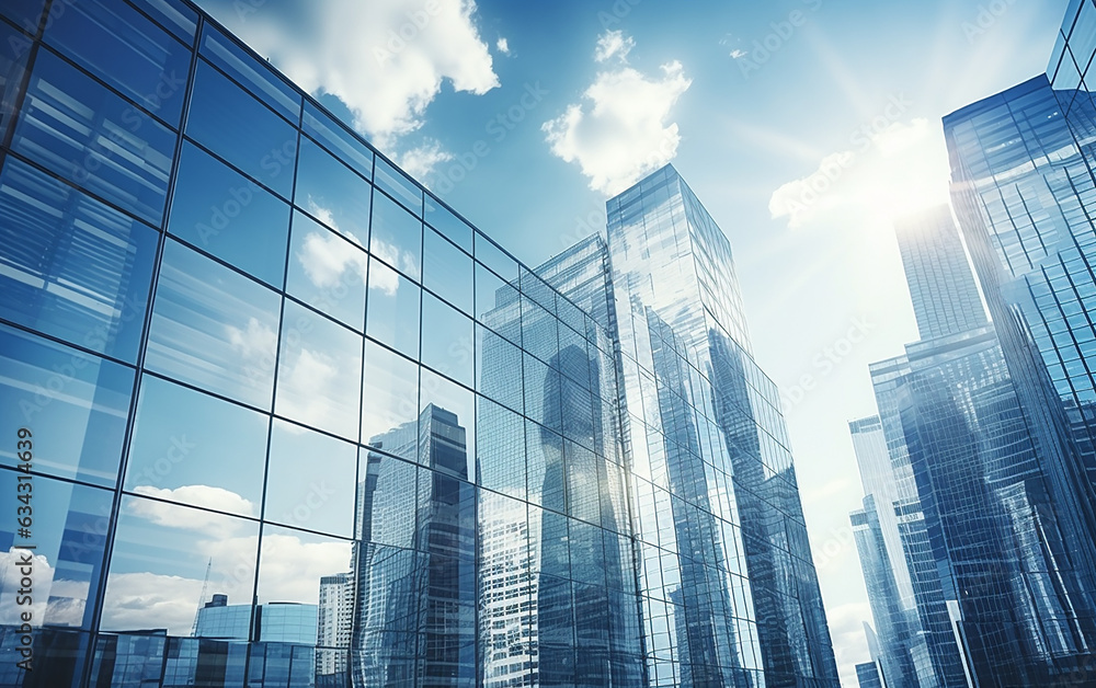 Fototapeta premium skyscrapers, business, business office, buildings, high-rise buildings,The window glass, reflects, blue sky, white clouds,