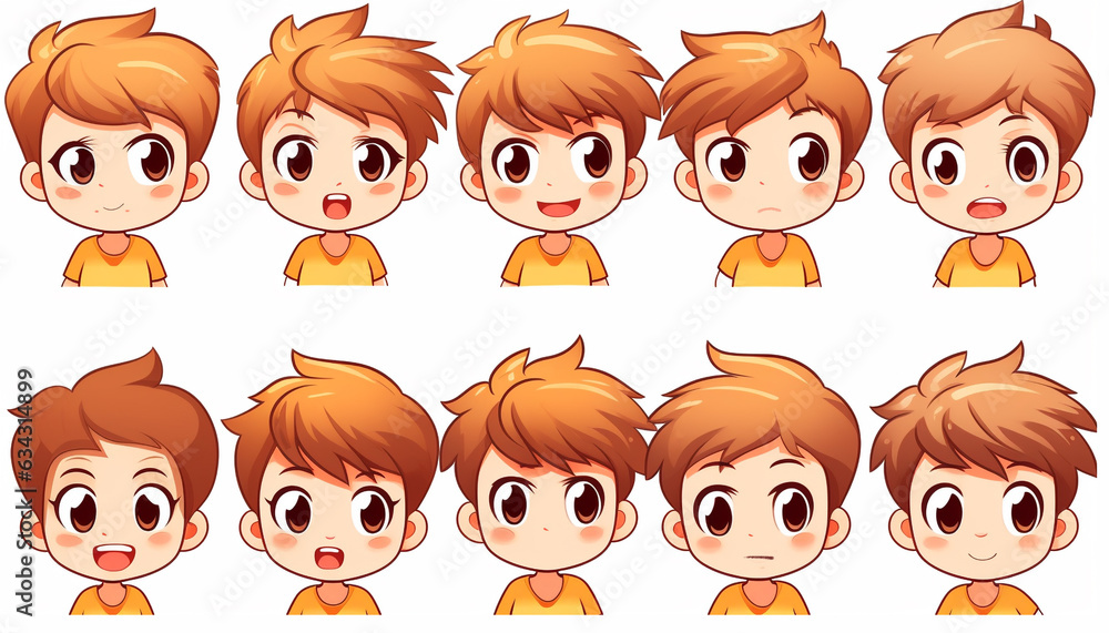 cute boys expressive faces chart isolated on white cute boys expressive faces chart isolated on white