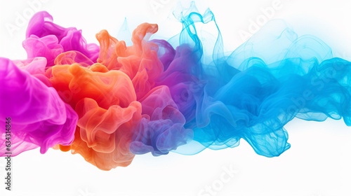 Multi-color smoke explosion chaotic art background isolated on white background