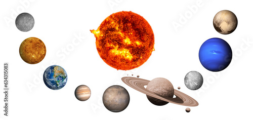 Fototapeta Naklejka Na Ścianę i Meble -  The solar system consists of the Sun, Mercury, Venus, Earth, Mars, Jupiter, Saturn, Uranut, Neptune, Pluto.Elements of this image furnished by NASA