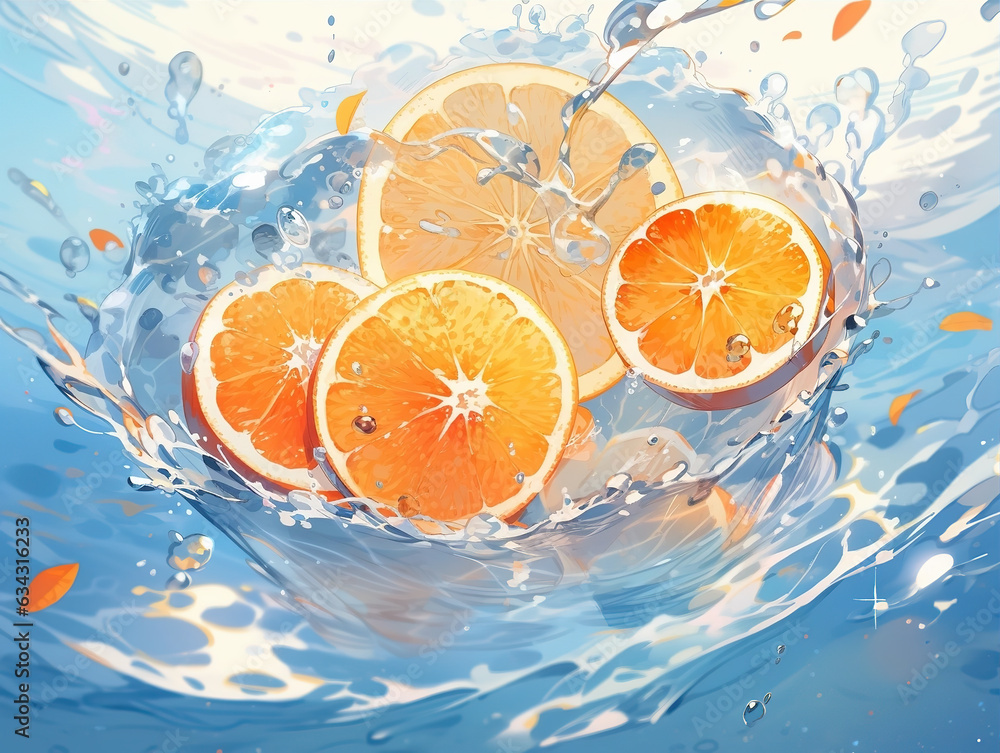 Anime orange illustration background,created with generative ai tecnology. Anime orange illustration background,created with generative ai tecnology.