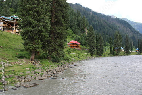 Scenic view of the natural beauty of Tao Butt, Neelum Valley, Kashmir.  Tao Butt is famous for its lush green trees and natural beauty. photo