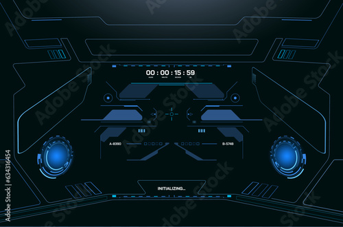 HUD target screen monitoring system display. Accuracy aiming crosshair on spaceship drone concept vector.