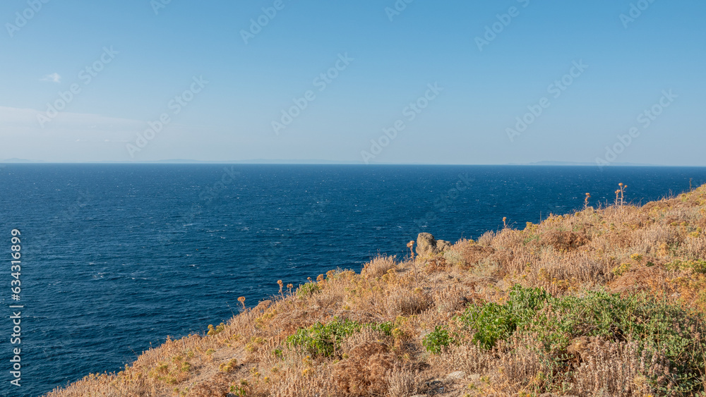 Spectacular Aegean Sea view from a hillside in Kalekoy. Gokceada, Turkey