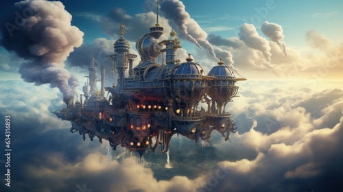 Steam-Powered Skies: A fantastical world where airships navigate through skies filled with steam-powered clouds and celestial wonders | generative AI