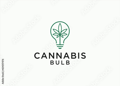 bulb with cannabis logo design vector silhouette illustration