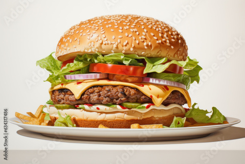 Beef burgers with sauce on white plate, light background