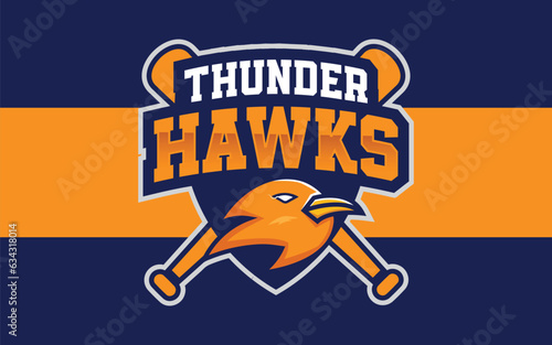 Thunder hawks mascot baseball logo , Modern professional emblem for baseball team