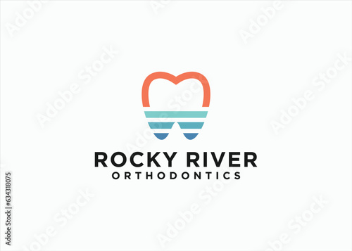 dental with beach logo design vector silhouette illustration