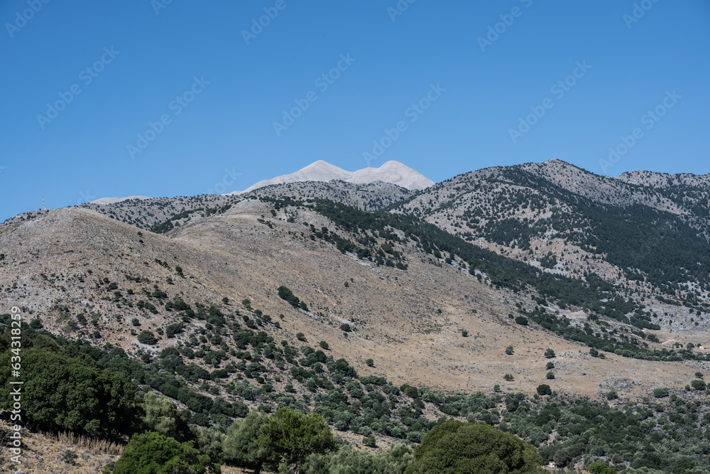 panoramic view of the white mountains in Crete on a sunny day
