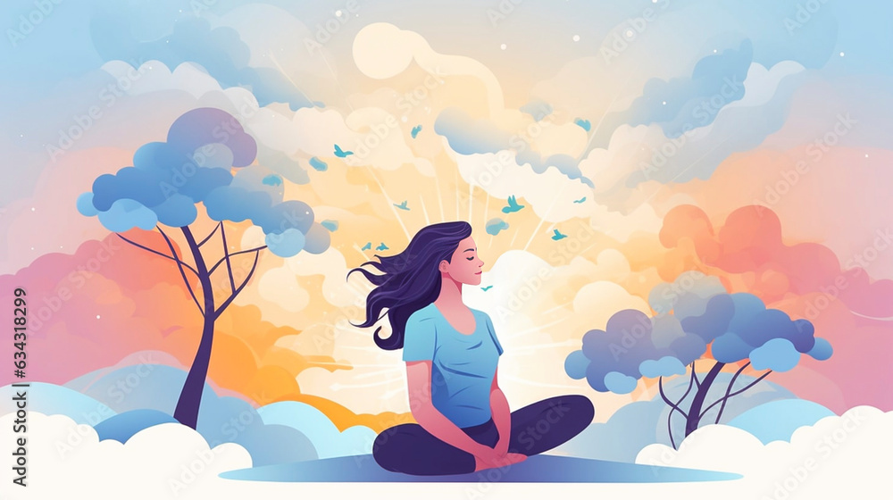 AI generated, Mental health and wellness concepts. Female person sitting ready for meditation. Mental health and balance concept. 