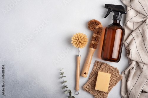 Eco-friendly amber soap bottle and wooden dish brushes