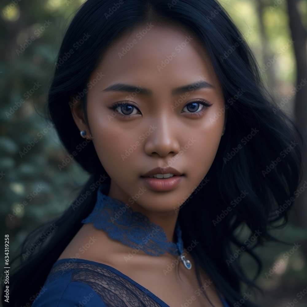 An Asian girl with blue eyes, dark skin and black hair An Asian girl with blue eyes, dark skin and black hair