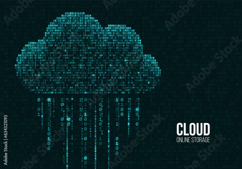 Cloud online storage constructed with numbers one and zero. Cloud computing. Vector illustration.