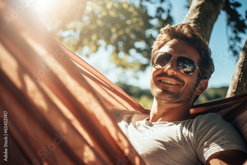Man relaxing in a hammock on a sunny afternoon - AI Generated