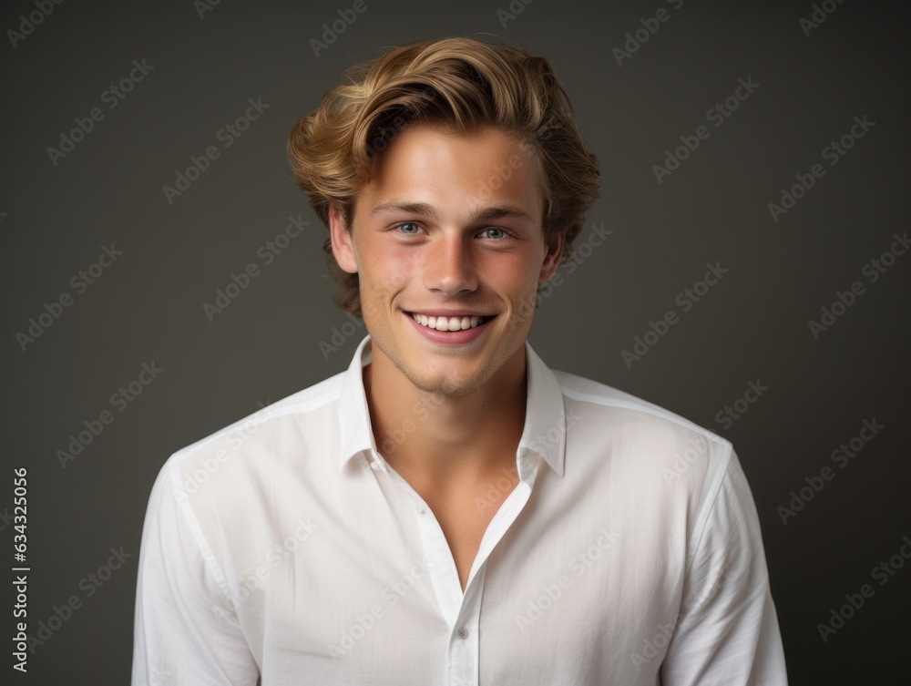 A joyful man stands proudly with a bright smile, wearing a stylish shirt that frames his face and brings out the twinkle in his eyes A joyful man stands proudly with a bright smile, wearing a stylish shirt that frames his face and brings out the twinkle in his eyes