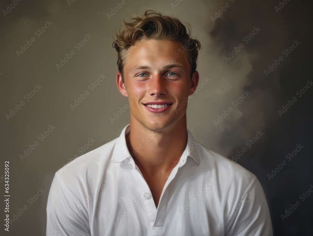 A man in a white shirt stands in an indoor space, his smiling face illuminated by the wall behind him as his chin, forehead, and jaw are framed by the fabric of his clothing A man in a white shirt stands in an indoor space, his smiling face illuminated by the wall behind him as his chin, forehead, and jaw are framed by the fabric of his clothing