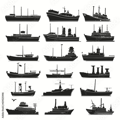 Ship icons and silhouettes in all black colors. 