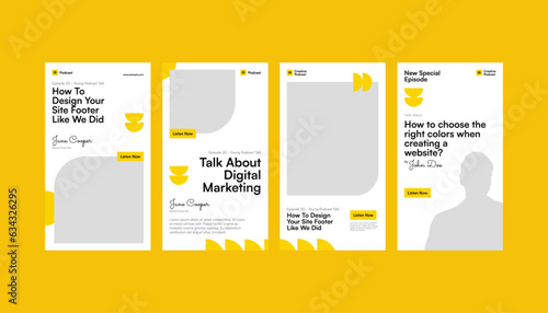 Yellow Geometric Pattern Podcast Media Promotion Set with Vertical, Standee, Roll-up Banner and Social Media Story Template