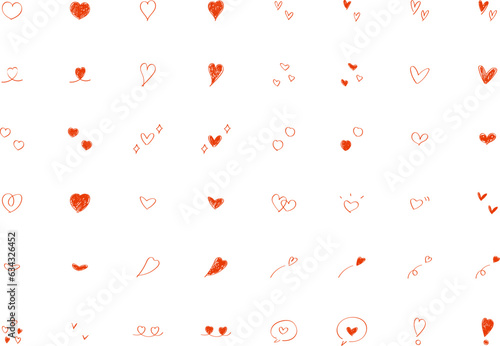イラスト素材：かわいい手書きのベクターのハートセット　赤　白　Hand drawn vector red heart illustration set