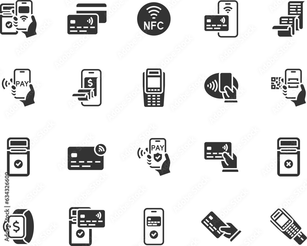 Vector set of contactless payment flat icons. Contains icons terminal, payment, receipt, credit card, NFC, cashless payment, electronic receipt and more. Pixel perfect. Vector set of contactless payment flat icons. Contains icons terminal, payment, receipt, credit card, NFC, cashless payment, electronic receipt and more. Pixel perfect.