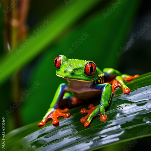 lifestyle photo small green frog with red eyes