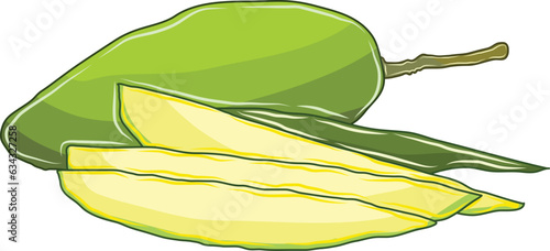 green mango fruit with many pieces of mango placed together