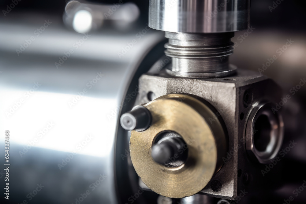 Macro shot of a pneumatic cylinder valve releasing air pressure, making a loud hissing sound Macro shot of a pneumatic cylinder valve releasing air pressure, making a loud hissing sound