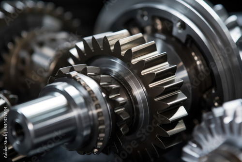 Macro shot of a transmission differential system with gears rotating at different speeds, showcasing the science of motion control in industrial applications